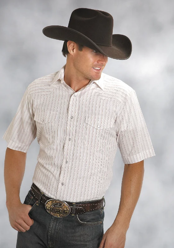 Fashion Wear Roper Classics Mens White Cotton Blend Tone on Tone Patterns S/S Shirt