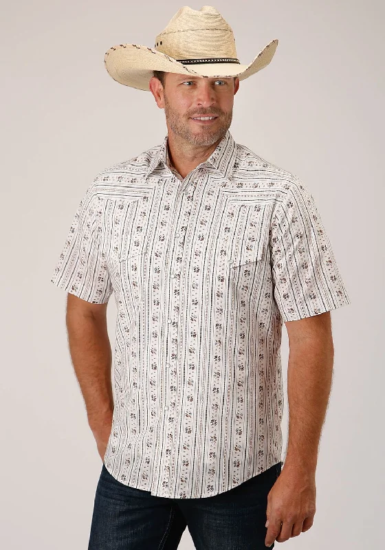Fresh And Elegant Roper Mens 55/45 Wallpaper Brown/Blue Cotton Blend S/S Shirt