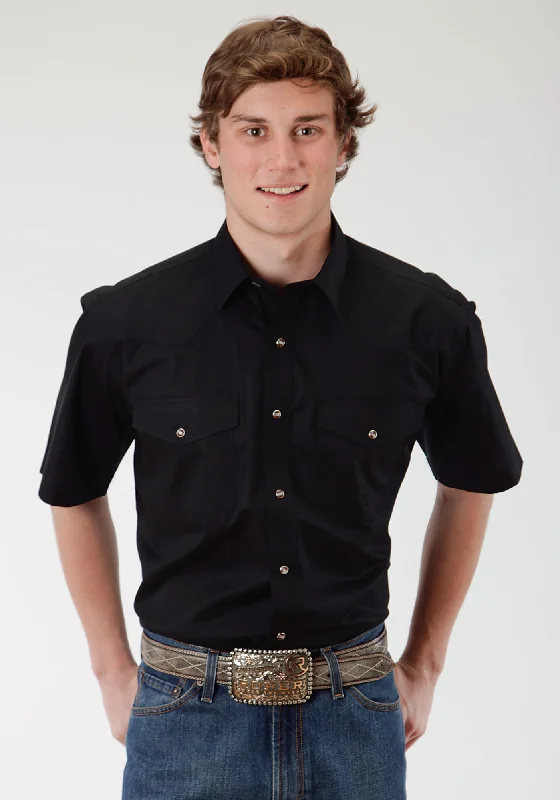 Exquisite Tailoring Roper Mens Black 100% Cotton S/S Shirt