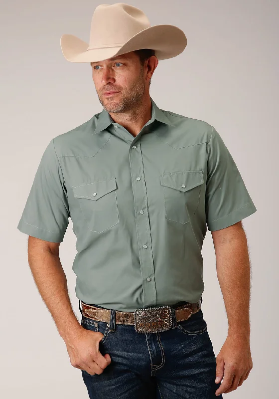 Classic Series Roper Mens Dusty Green Cotton Blend Solid Broadcloth S/S Shirt