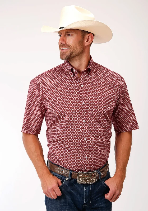 Design Trend Roper Mens Red 100% Cotton Barn Foulard BD S/S Btn Shirt