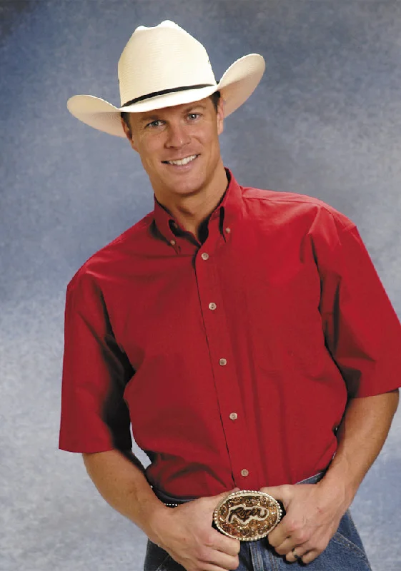American Style Roper Mens Red 100% Cotton S/S 1 Pkt Button Down Poplin Western Shirt American Style Roper Mens Red 100% Cotton S/S 1 Pkt Button Down Poplin Western Shirt
