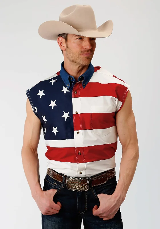 Personalized Wear Roper Mens Multi-Color 100% Cotton American Flag BD S/L Patriotic Shirt Personalized Wear Roper Mens Multi-Color 100% Cotton American Flag BD S/L Patriotic Shirt