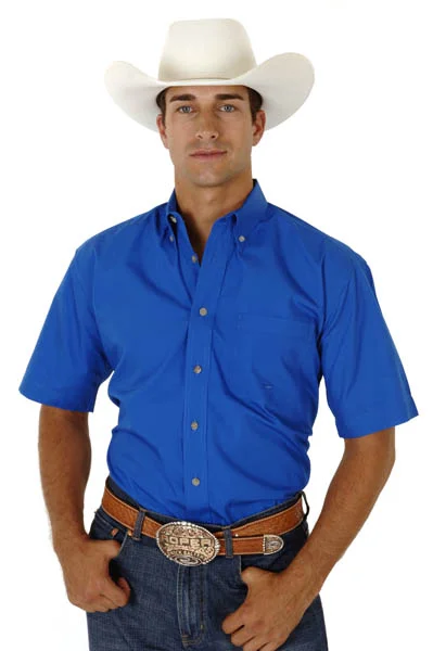 Classic Style Roper Mens Royal 100% Cotton S/S 1 Pkt Button Down Poplin Western Shirt Classic Style Roper Mens Royal 100% Cotton S/S 1 Pkt Button Down Poplin Western Shirt