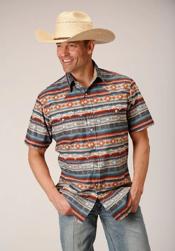 Sports Series Roper Mens Sandstone Aztec Grey 100% Cotton S/S Shirt