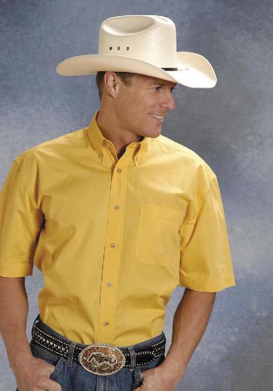 Sports Trend Roper Mens Yellow 100% Cotton S/S 1 Pkt Button Down Poplin Western Shirt