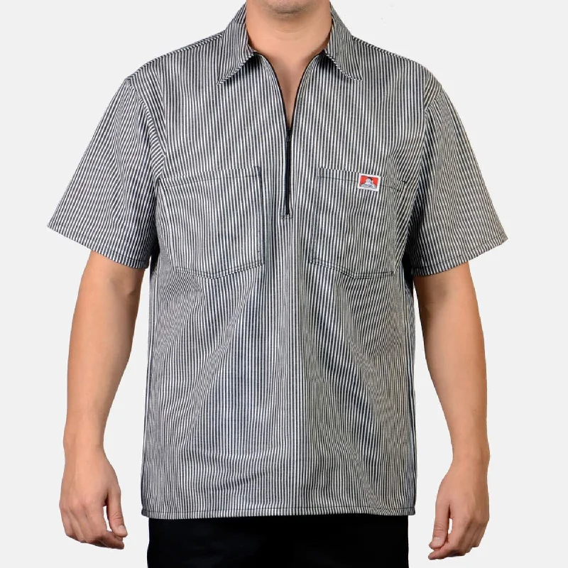 Cozy Fashion 1/2 Zipper Short Sleeve Stripe - Black