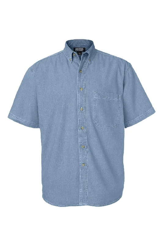 Sierra Pacific Mens Denim Short Sleeve Button Down Shirt w/ Pocket - Light Blue