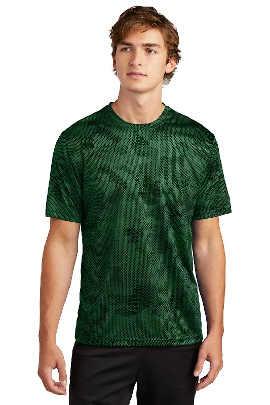 Sport-Tek Mens CamoHex Moisture Wicking Short Sleeve Crewneck T-Shirt - Forest Green