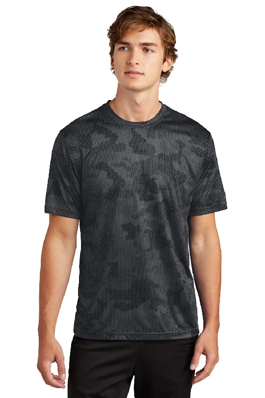Soft Textures Sport-Tek Mens CamoHex Moisture Wicking Short Sleeve Crewneck T-Shirt - Iron Grey Soft Textures Sport-Tek Mens CamoHex Moisture Wicking Short Sleeve Crewneck T-Shirt - Iron Grey