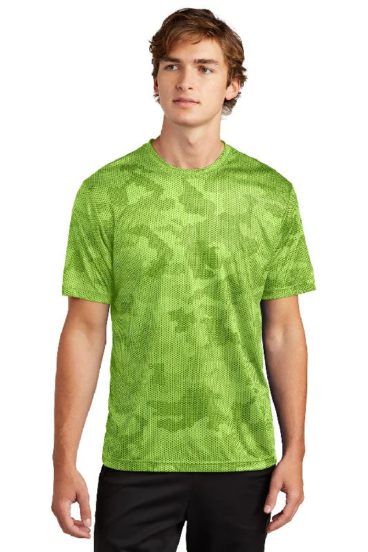 Sport-Tek Mens CamoHex Moisture Wicking Short Sleeve Crewneck T-Shirt - Lime Shock Green