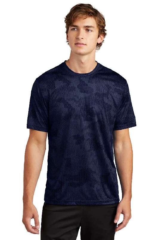 Sport-Tek Mens CamoHex Moisture Wicking Short Sleeve Crewneck T-Shirt - True Navy Blue