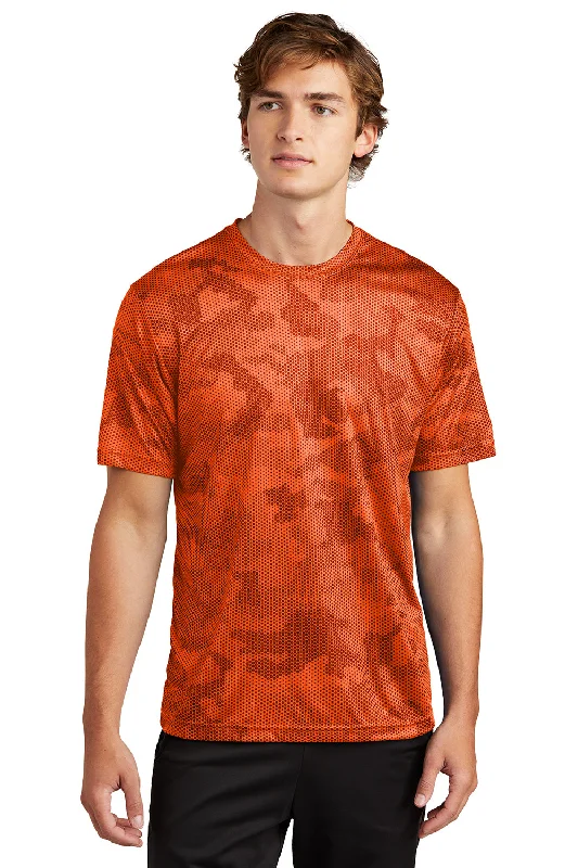 Sport-Tek Mens CamoHex Moisture Wicking Short Sleeve Crewneck T-Shirt - Neon Orange