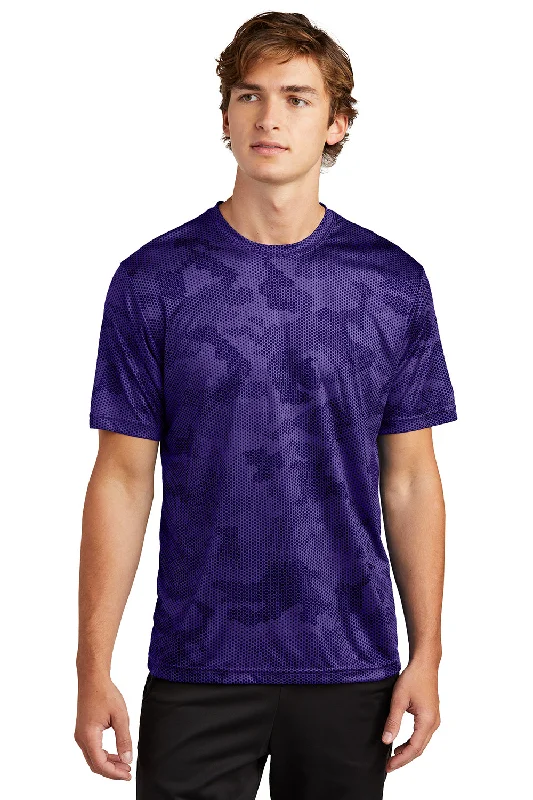 Sport-Tek Mens CamoHex Moisture Wicking Short Sleeve Crewneck T-Shirt - Purple