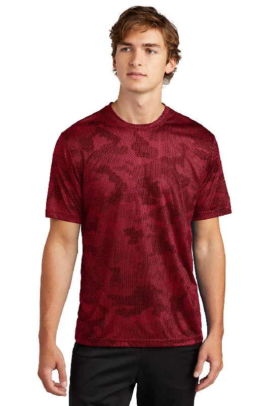 Sport-Tek Mens CamoHex Moisture Wicking Short Sleeve Crewneck T-Shirt - Deep Red