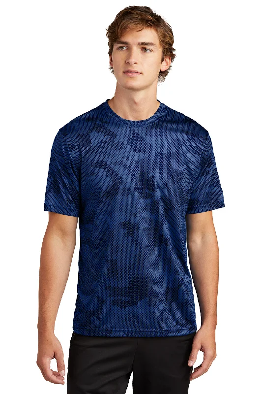 Sport-Tek Mens CamoHex Moisture Wicking Short Sleeve Crewneck T-Shirt - True Royal Blue