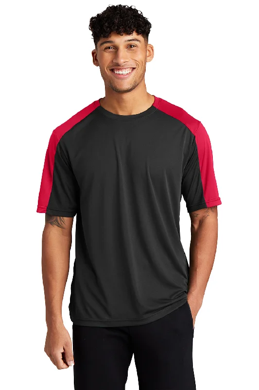 Sport-Tek Mens Competitor Moisture Wicking Short Sleeve Crewneck T-Shirt - Black/True Red