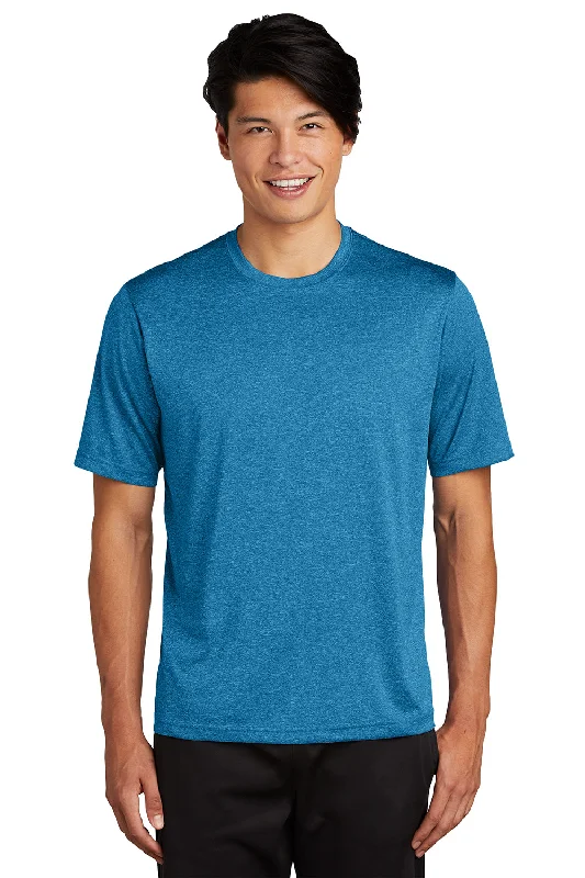 Sport-Tek Mens Contender Heather Moisture Wicking Short Sleeve Crewneck T-Shirt - Heather Blue Wake