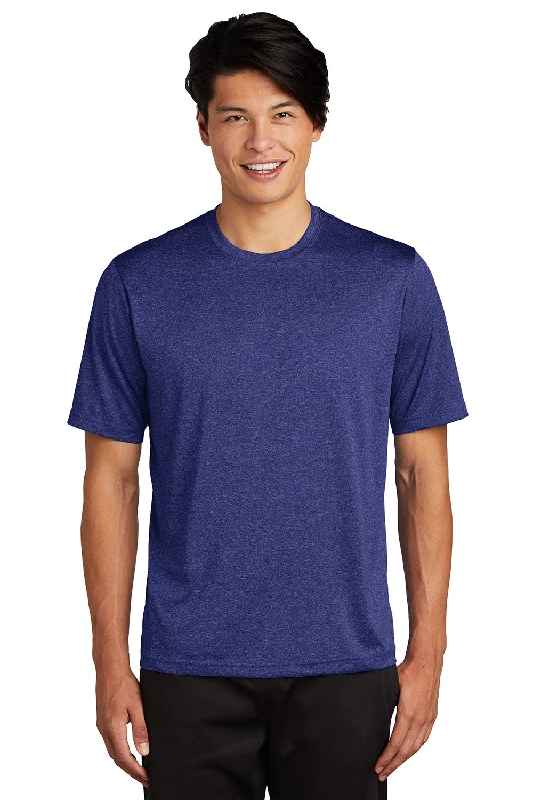 Sport-Tek Mens Contender Heather Moisture Wicking Short Sleeve Crewneck T-Shirt - Heather Cobalt Blue