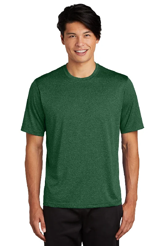 Sport-Tek Mens Contender Heather Moisture Wicking Short Sleeve Crewneck T-Shirt - Heather Forest Green