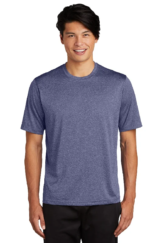 Sport-Tek Mens Contender Heather Moisture Wicking Short Sleeve Crewneck T-Shirt - Heather True Navy Blue