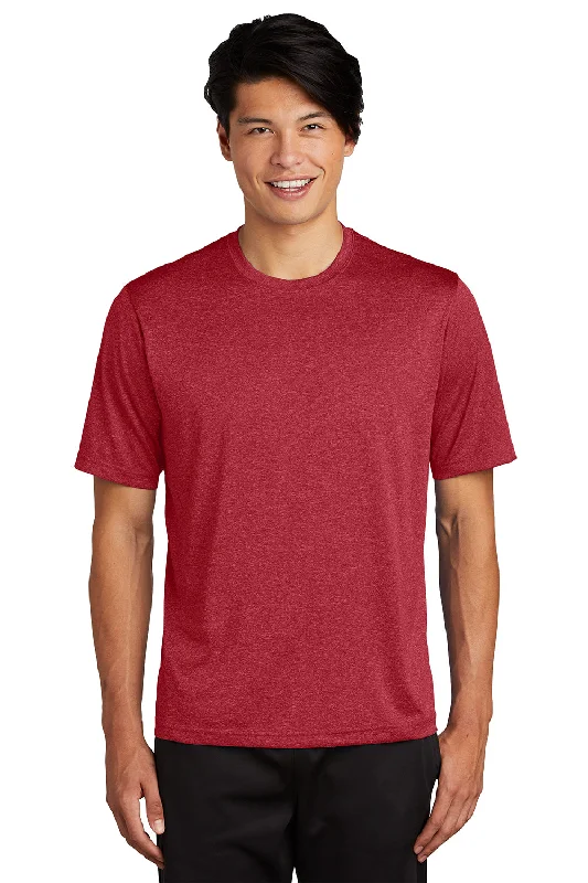 Sport-Tek Mens Contender Heather Moisture Wicking Short Sleeve Crewneck T-Shirt - Heather Scarlet Red