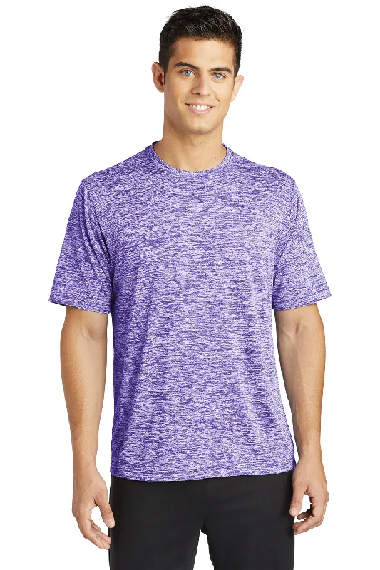 Sport-Tek Mens Electric Heather Moisture Wicking Short Sleeve Crewneck T-Shirt - Purple Electric