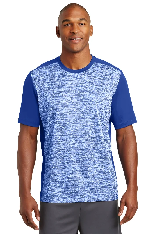 Sport-Tek Mens Electric Heather Moisture Wicking Short Sleeve Crewneck T-Shirt - True Royal Blue Electric/True Royal Blue - Closeout