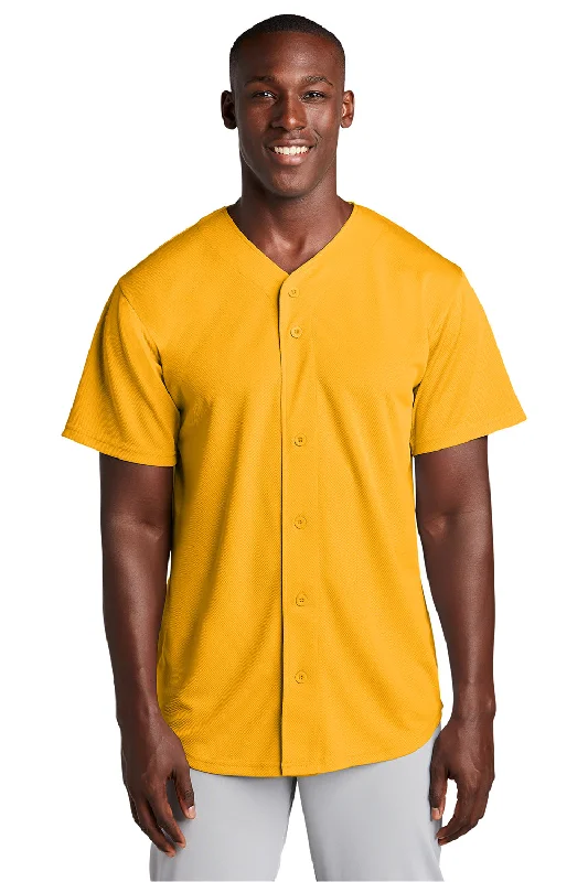 Sporty Elegance Sport-Tek Mens Tough Mesh Moisture Wicking Short Sleeve Jersey - Gold