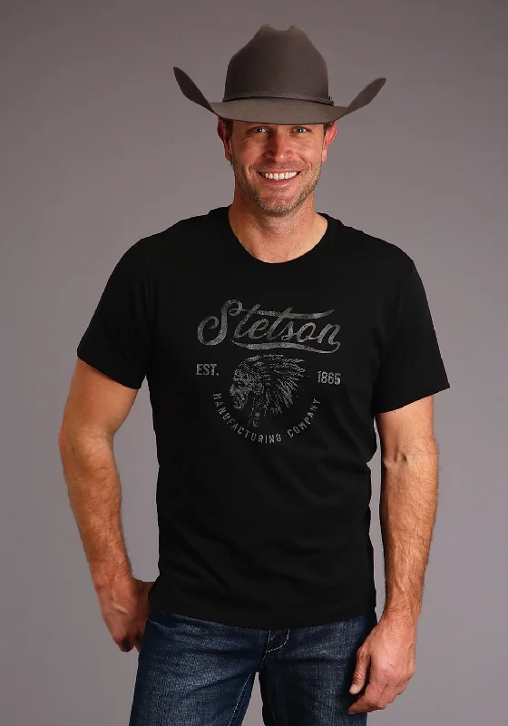 Classic Items Stetson Mens Black 100% Cotton Indian Head S/S T-Shirt