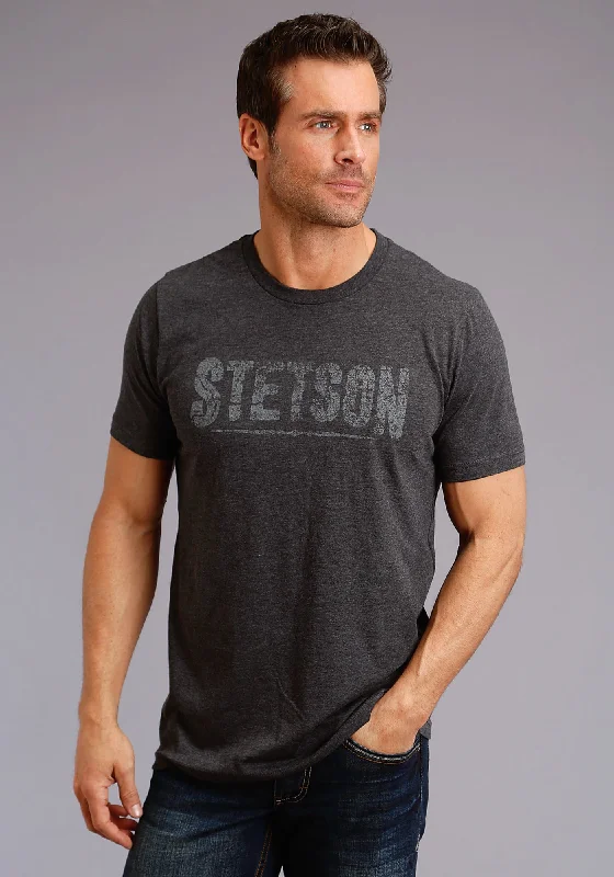 Versatile Itinerary Stetson Unisex Heather Grey 100% Cotton Cream Logo S/S T-Shirt