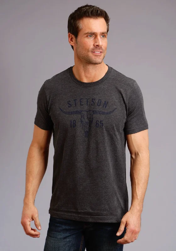 Lace Design Stetson Unisex Heather Grey 100% Cotton Longhorn S/S T-Shirt