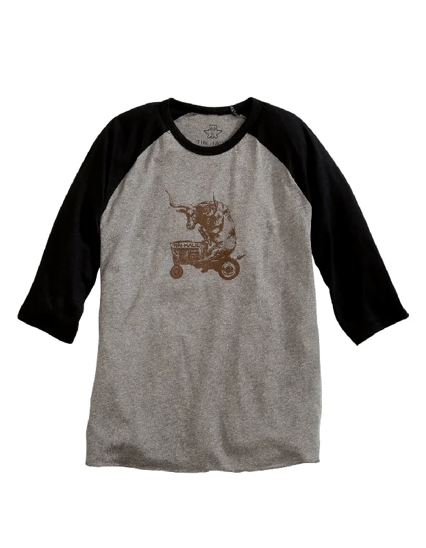 Simple Design Tin Haul Mens Black/Grey Cotton Blend Longhorn Tractor S/S T-Shirt