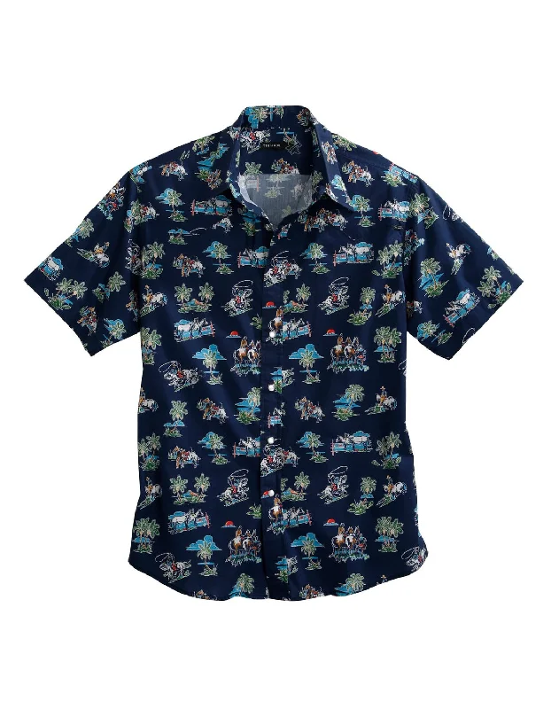 Editorial Design Tin Haul Mens Blue 100% Cotton Cowboy Tropics S/S Hawaiian Shirt