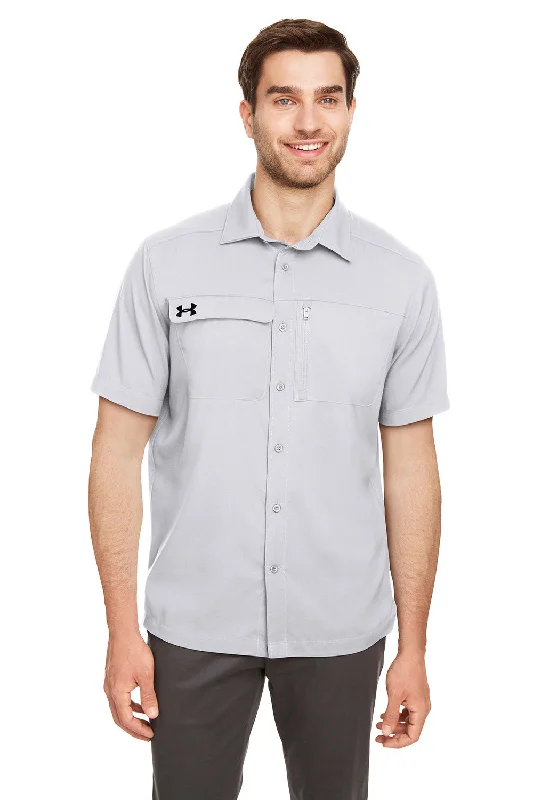 Under Armour Mens Motivate Moisture Wicking Short Sleeve Button Down Shirt w/ Pocket - Halo Grey