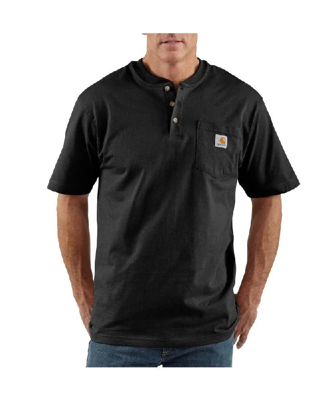 Elegant Style K84 - Loose fit heavyweight short-sleeve pocket henley t-shirt - Black